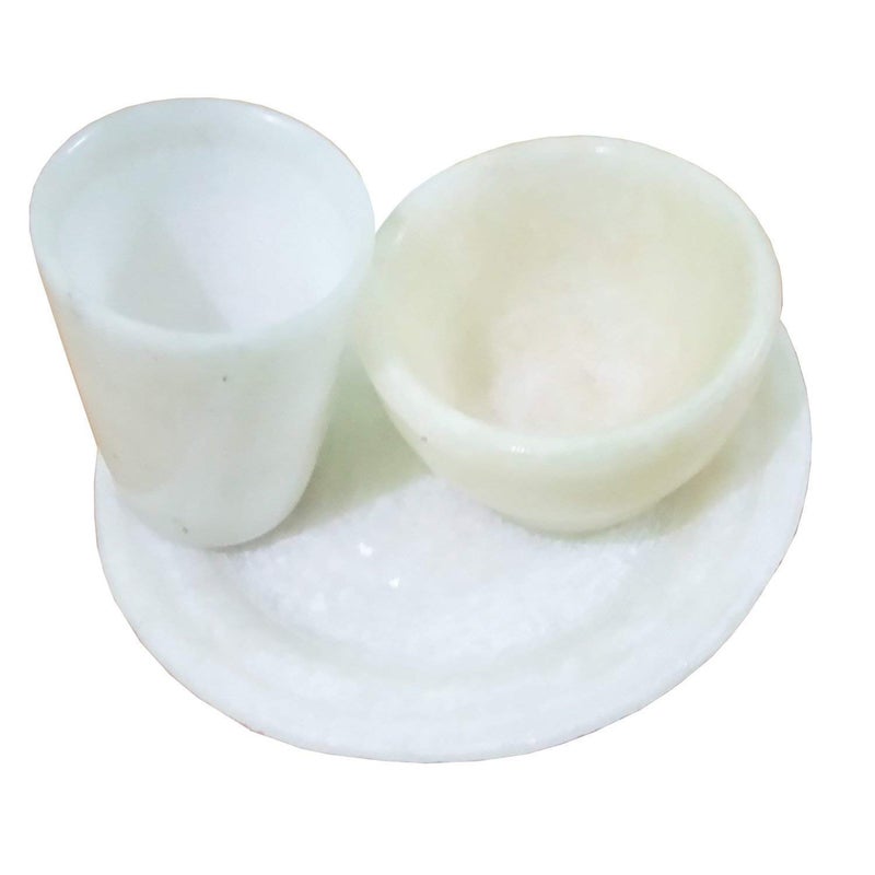 FASHERATI SK Craft Handcrafted White Marble Plate Bowl Glass Set for Durga Pooja Plate 13 cm Bowl 5 cm Glass 4 cm - Image 1