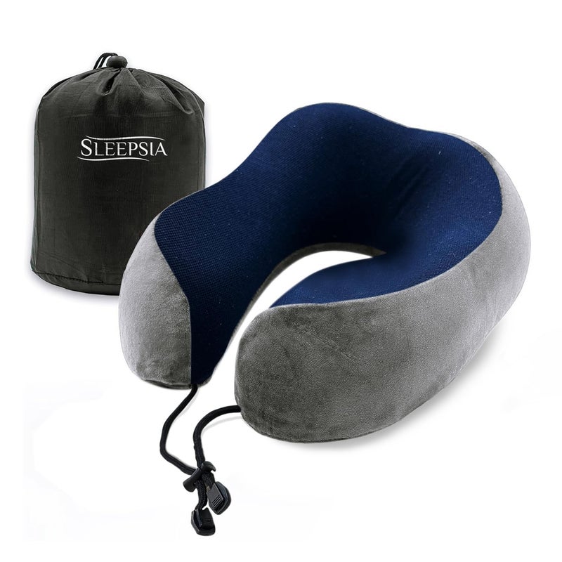 Sleepsia Ultimate Home Travel Neck Memory Foam Pillow Travel Neck Support Travel Pillow with Soft Washable Removable Cover Neck Support for Airplane Travelling Accessories - Image 1
