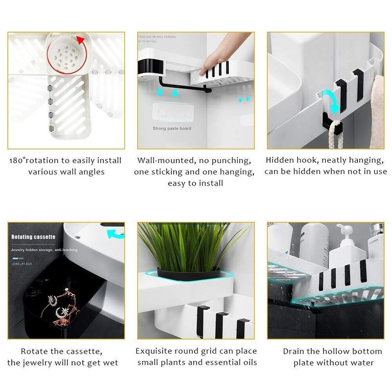 VENJA (LABEL) Kitchen Bathroom Storage Organizer Shelf | Plastic Adhesive Wall Mount Shower Shelf Suction Cup Corner Drain Basket | Bathroom Shelf Shampoo Holder (Multicolor) - Image 4
