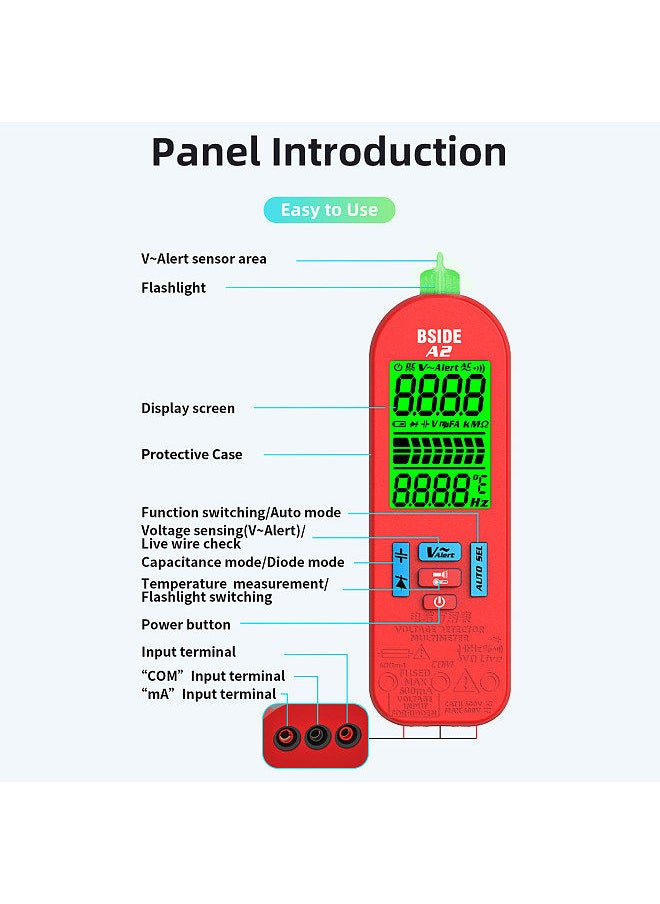 BSIDE A2 Mini Smart Digital Multimeter Auto Range 5999 Counts NCV Universal Meter Handheld Multifunctional Tester Voltmeter Ammeter  - Image 4