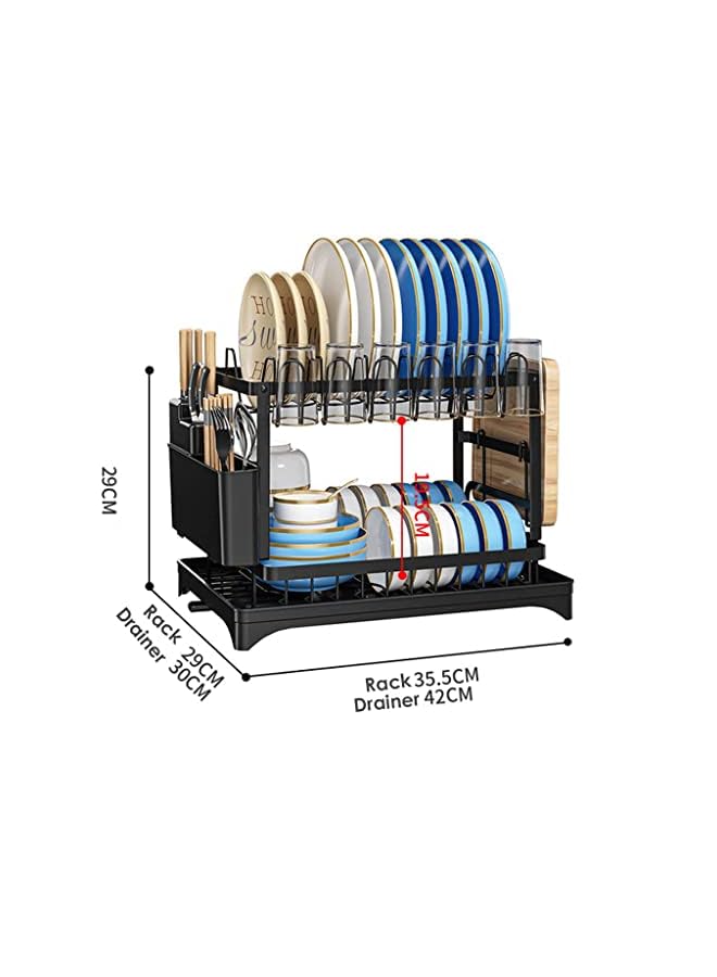 Moonmen Drying Stand With Drainer 2Tier Large Kitchen Counter Dish Rack With Detachable Cutting Board Holder Utensil Holder And Cup Holder Baking Paint Process Coatings Dish Drainer (White)  - Image 3