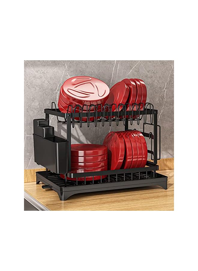 Moonmen Drying Stand With Drainer 2Tier Large Kitchen Counter Dish Rack With Detachable Cutting Board Holder Utensil Holder And Cup Holder Baking Paint Process Coatings Dish Drainer (White)  - Image 4