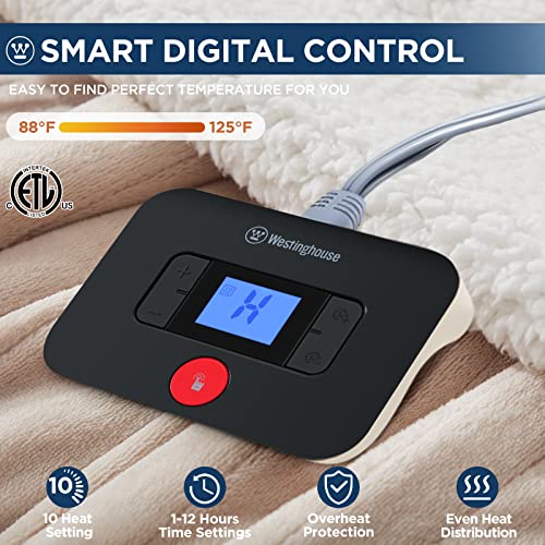 Westinghouse Electric Blanket Twin, Heated Blanket Twin Size with 10 Heating Levels and 1 to 12 Hours Heating Time Settings, Flannel to Sherpa Reversible, Machine Washable (62" x 84", Beige) - Image 2