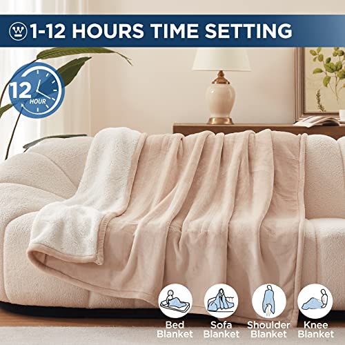 Westinghouse Electric Blanket Twin, Heated Blanket Twin Size with 10 Heating Levels and 1 to 12 Hours Heating Time Settings, Flannel to Sherpa Reversible, Machine Washable (62" x 84", Beige) - Image 4