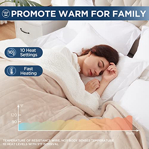 Westinghouse Electric Blanket Twin, Heated Blanket Twin Size with 10 Heating Levels and 1 to 12 Hours Heating Time Settings, Flannel to Sherpa Reversible, Machine Washable (62" x 84", Beige) - Image 3