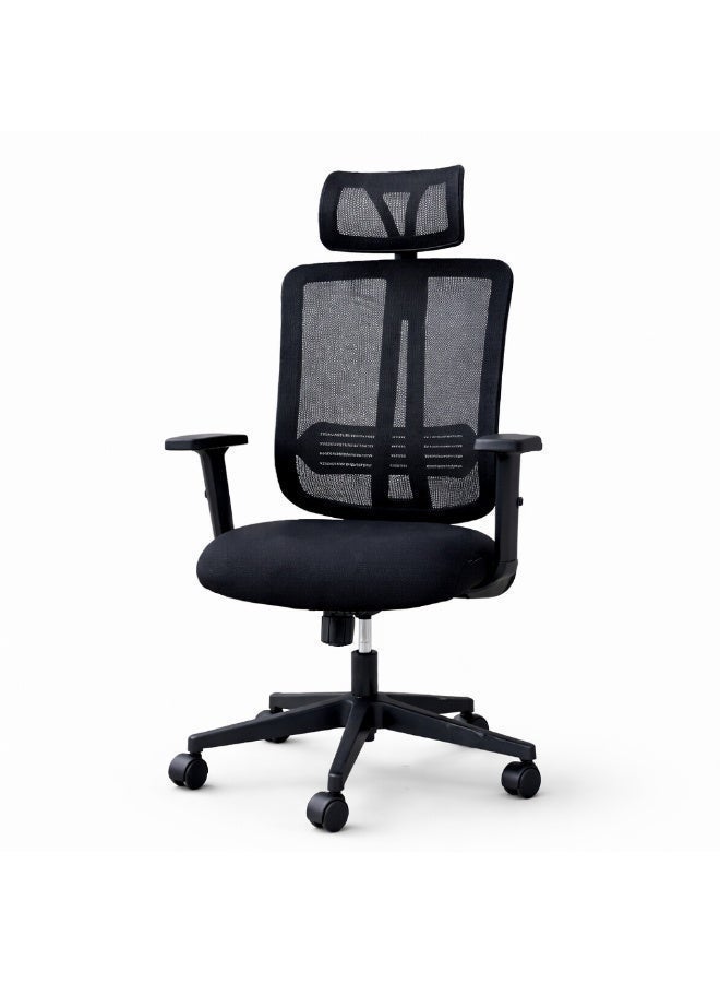 Furalux Ergonomic High Back Mesh Office Chair with Adjustable Headrest & Lumbar Support, Height & Tilt Control, 360° Swivel Computer Desk Chair with Breathable Back & Padded Seat – Black - Image 1