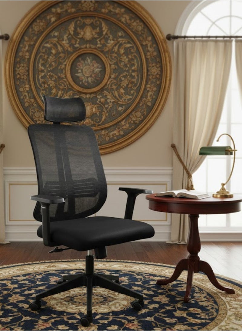 Furalux Ergonomic High Back Mesh Office Chair with Adjustable Headrest & Lumbar Support, Height & Tilt Control, 360° Swivel Computer Desk Chair with Breathable Back & Padded Seat – Black - Image 5