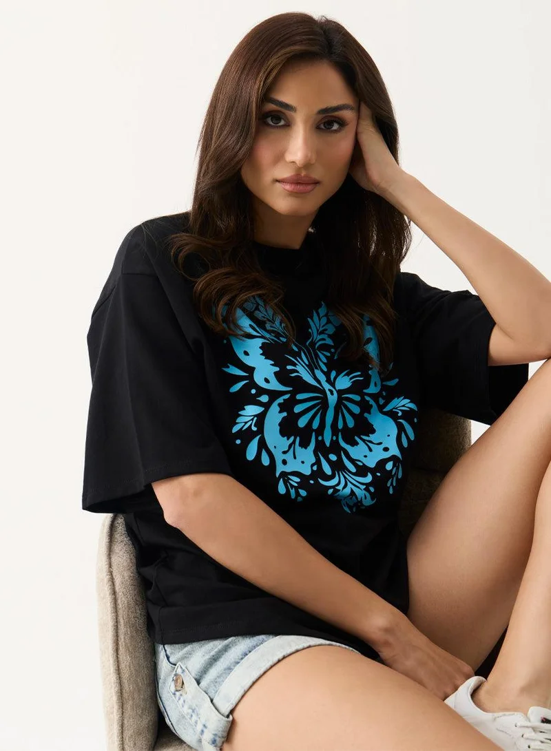 Zigzag  Blue Butterfly Printed T-shirt for Women | Best Price UAE