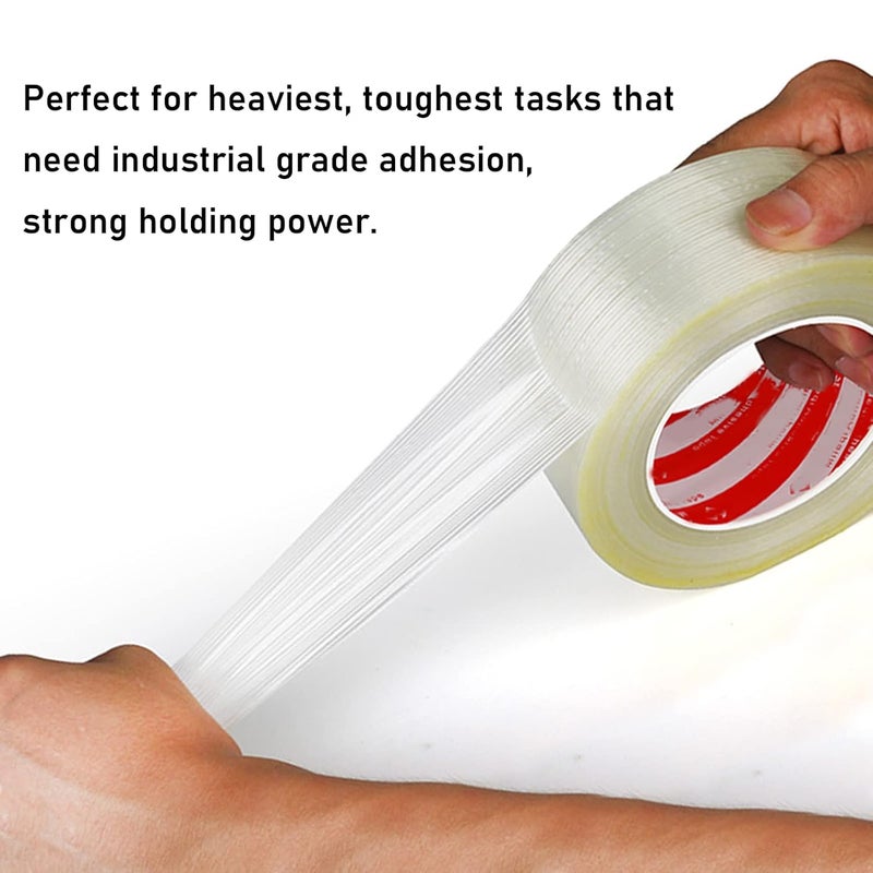 KAIY Strapping Tape Heavy Duty Fiberglass Tape Filament Reinforced Packing, 3/4 inch x 60 yds, High Tensile Strength Packing for Shipping, Moving, Carton Sealing, Transparent, Moisture Resistant - Image 5