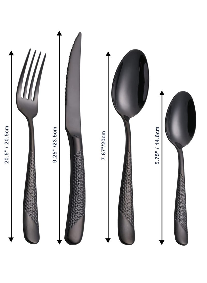 Excefore - Hammered Silverware Set, 4 Piece Modern Black 18 Or 10 Stainless Steel Flatware Set With Forks Spoons And Knives, Unique Metal Cutlery Sets For Home Restaurant, Mirror Polished And Dishwasher Safe - Image 1