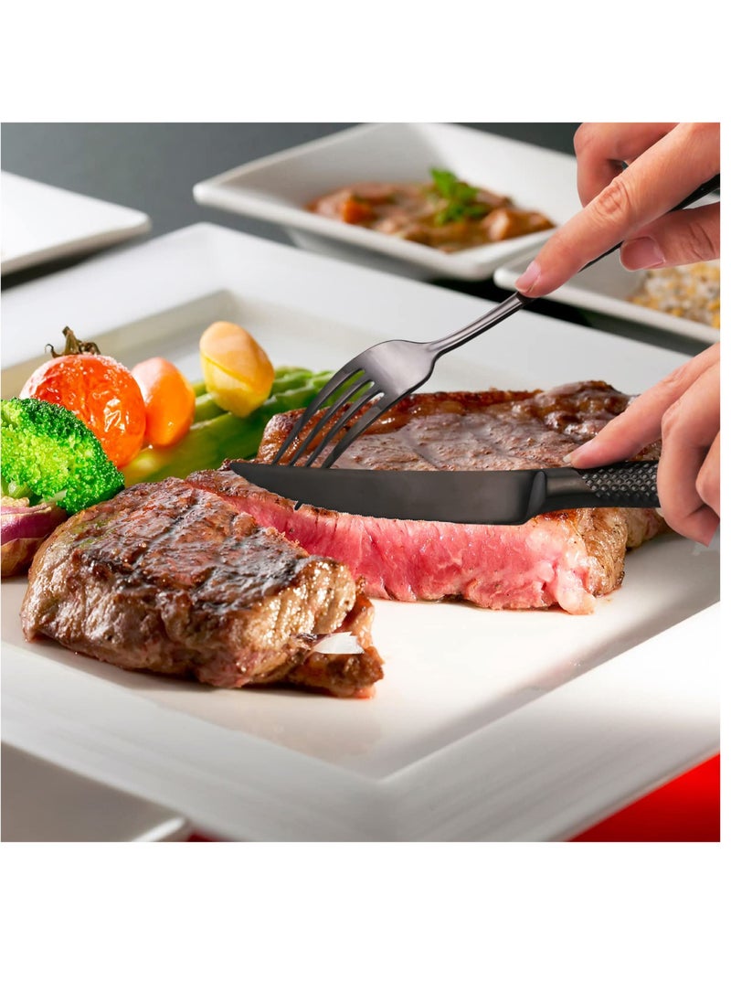 Excefore - Hammered Silverware Set, 4 Piece Modern Black 18 Or 10 Stainless Steel Flatware Set With Forks Spoons And Knives, Unique Metal Cutlery Sets For Home Restaurant, Mirror Polished And Dishwasher Safe - Image 1