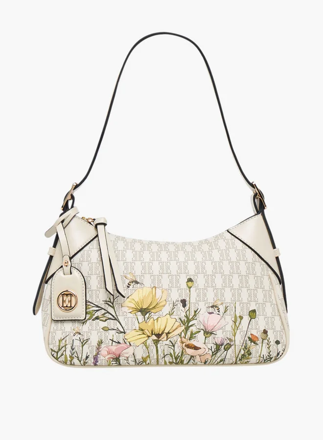 ELLE Monogram Print Shoulder Bag with Zip Closure
