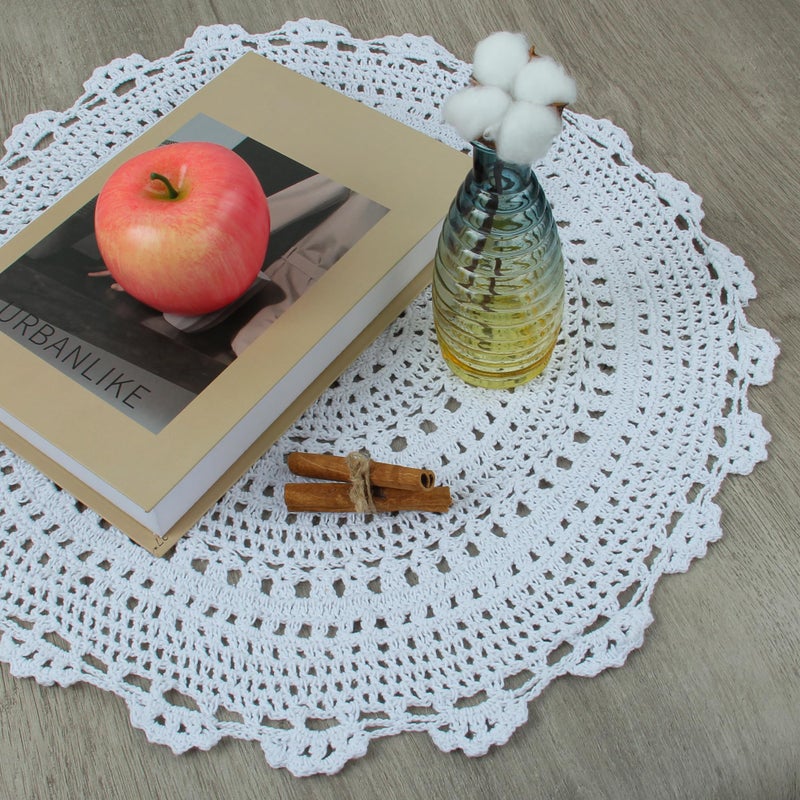 kilofly Handmade Crochet Round Cotton Lace Table Placemats Doilies Value Pack [Set of 4]  Medallion  13x13 inch  White - Image 5