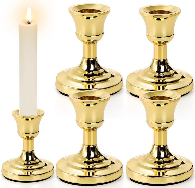 Luckam 4 Pack Gold Taper Candle Holder, 3 Inch Short Skinny Iron Candlestick Holders, Vintage Small Low Metal Candles Sticks for Table Centerpiece Wedding  s Birthday Party Dinning Decor - Image 1
