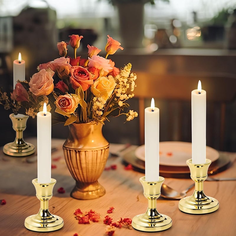 Luckam 4 Pack Gold Taper Candle Holder, 3 Inch Short Skinny Iron Candlestick Holders, Vintage Small Low Metal Candles Sticks for Table Centerpiece Wedding  s Birthday Party Dinning Decor - Image 3