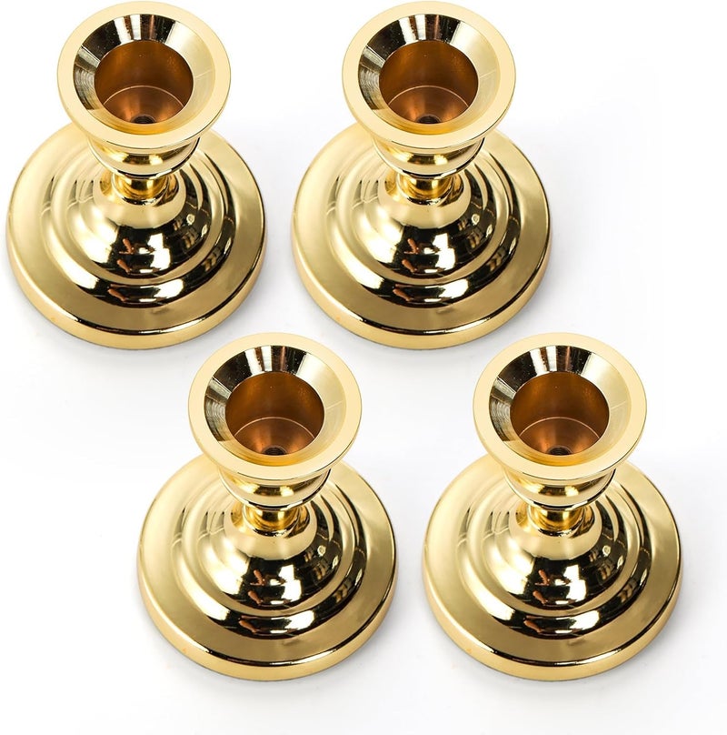 Luckam 4 Pack Gold Taper Candle Holder, 3 Inch Short Skinny Iron Candlestick Holders, Vintage Small Low Metal Candles Sticks for Table Centerpiece Wedding  s Birthday Party Dinning Decor - Image 5