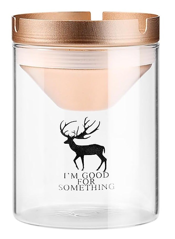 Rubik Glass Windproof Ashtray with Steel Lid, 11.5 x 8.5 cm Ash Tray for Indoor/Outdoor Use (Rose Gold)  - Image 1