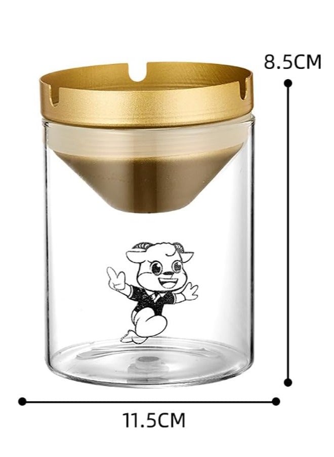 Rubik Glass Windproof Ashtray with Steel Lid, 11.5 x 8.5 cm Ash Tray for Indoor/Outdoor Use (Rose Gold)  - Image 3