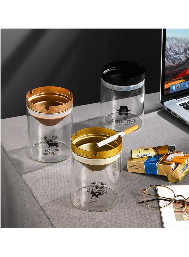 Rubik Glass Windproof Ashtray with Steel Lid, 11.5 x 8.5 cm Ash Tray for Indoor/Outdoor Use (Rose Gold)  - Image 4
