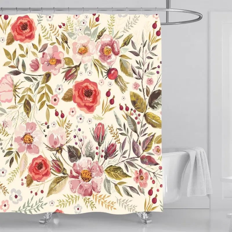 Y&D ized Printed 3D Rose Flowers Waterproof Bathroom Shower Curtain Sets 4 PCS Fabric Rugs Elegant Durable Bathroom Accessory - Image 1