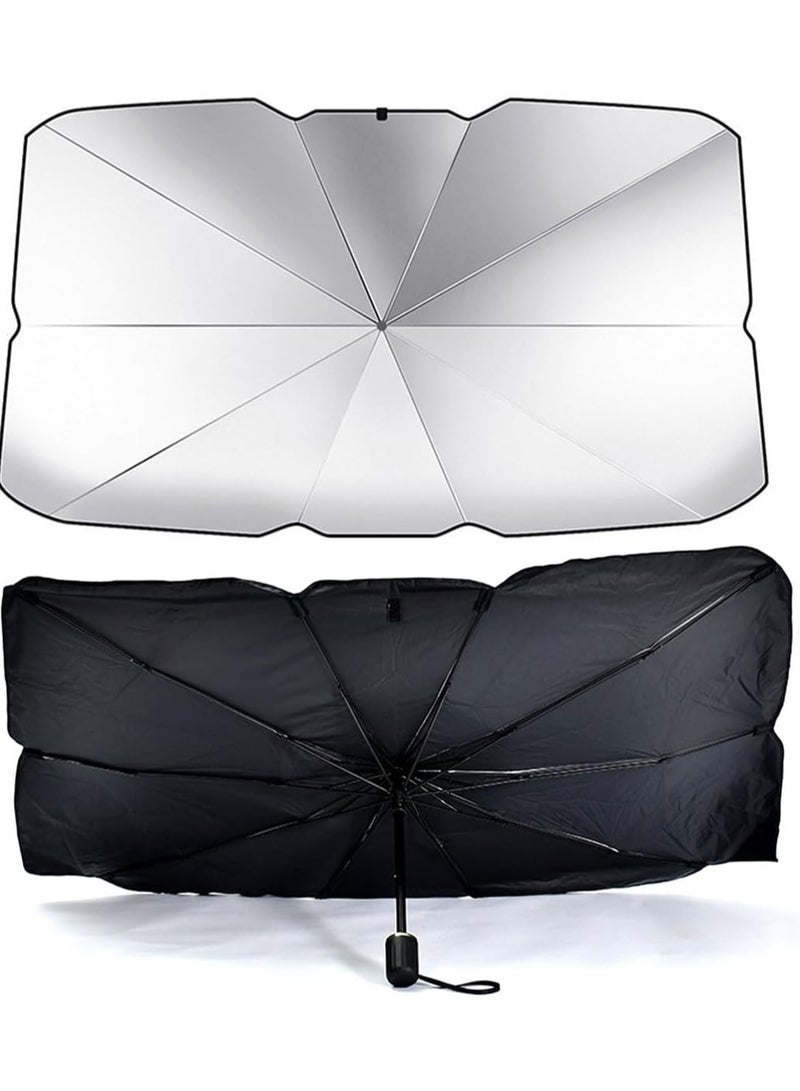 Car Windshield Sun Shade Umbrella,Car UV Sunshade Umbrella Windshield Block Cover,Foldable Car Sun Visor Windshields Sun Shade Cover for Most Car with Leather storage pocket  144 x 80 cm - Image 1