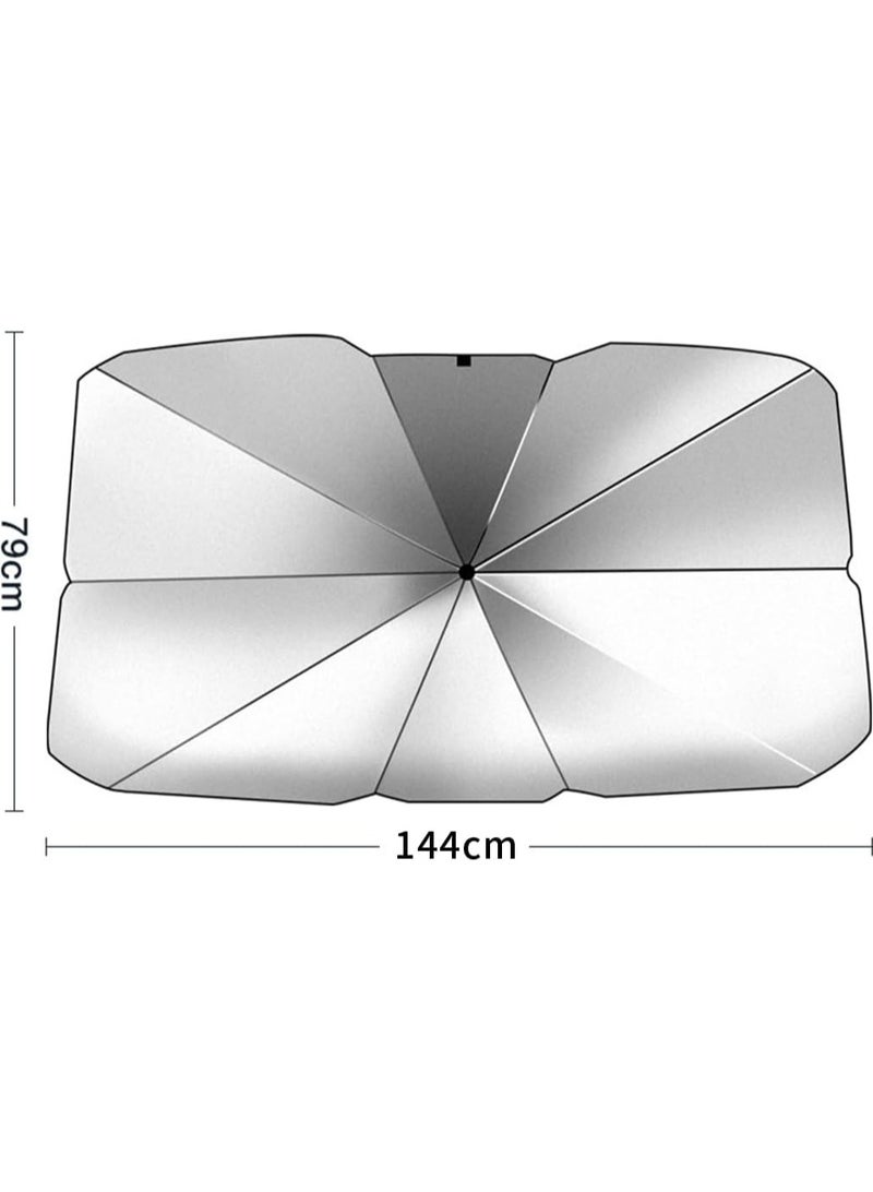 Car Windshield Sun Shade Umbrella,Car UV Sunshade Umbrella Windshield Block Cover,Foldable Car Sun Visor Windshields Sun Shade Cover for Most Car with Leather storage pocket  144 x 80 cm - Image 2
