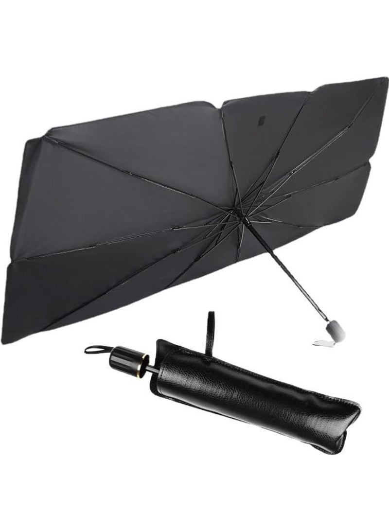 Car Windshield Sun Shade Umbrella,Car UV Sunshade Umbrella Windshield Block Cover,Foldable Car Sun Visor Windshields Sun Shade Cover for Most Car with Leather storage pocket  144 x 80 cm - Image 3