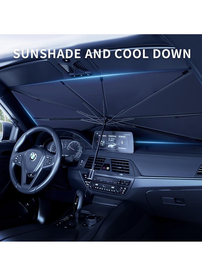 Car Windshield Sun Shade Umbrella,Car UV Sunshade Umbrella Windshield Block Cover,Foldable Car Sun Visor Windshields Sun Shade Cover for Most Car with Leather storage pocket  144 x 80 cm - Image 4