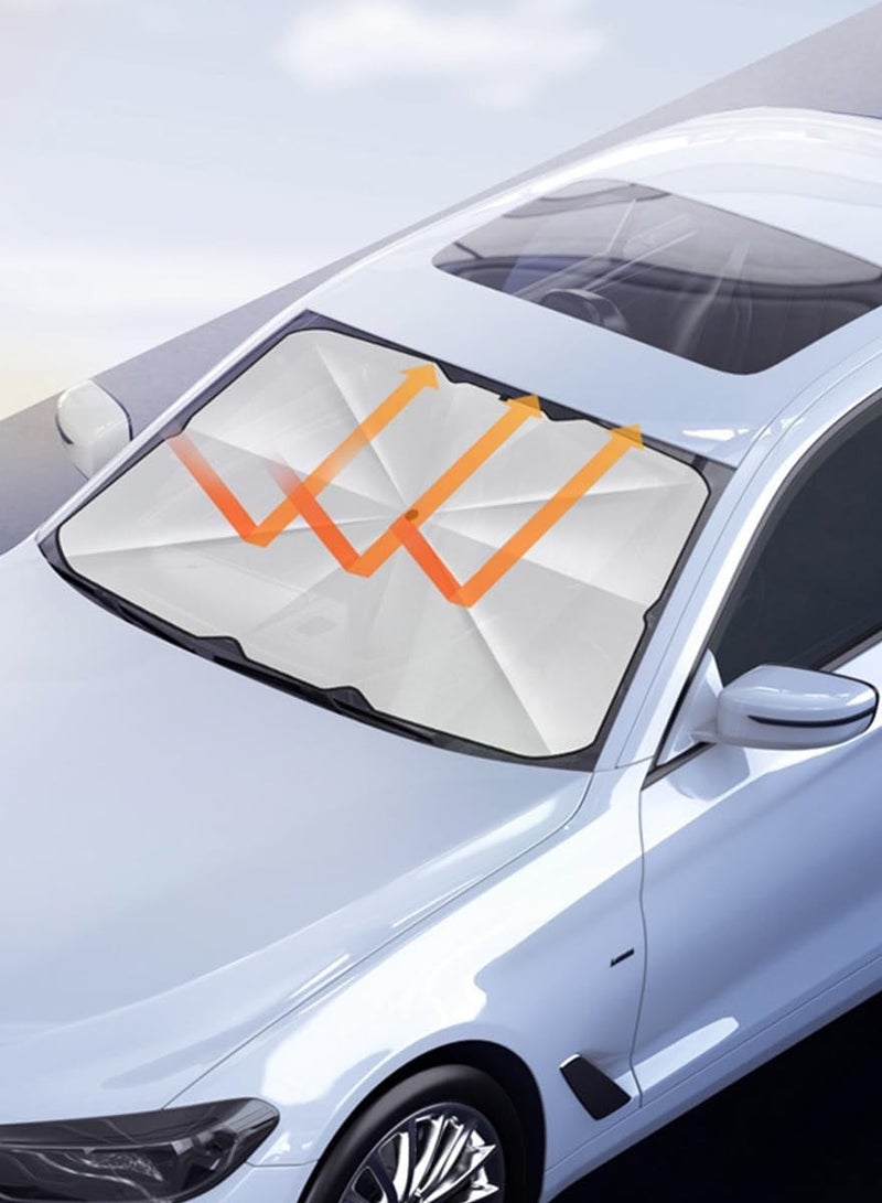 Car Windshield Sun Shade Umbrella,Car UV Sunshade Umbrella Windshield Block Cover,Foldable Car Sun Visor Windshields Sun Shade Cover for Most Car with Leather storage pocket  144 x 80 cm - Image 5