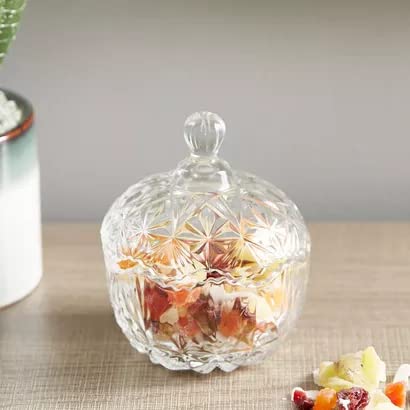 Mevanta Premium Glass Candy Dish with Lid, Clear Glass Candy Jar, Cookie Jar, Decorative Candy Bowl, Jewellery Dish,Jars for Buffet, Kitchen, Home, Office Desk - Image 2