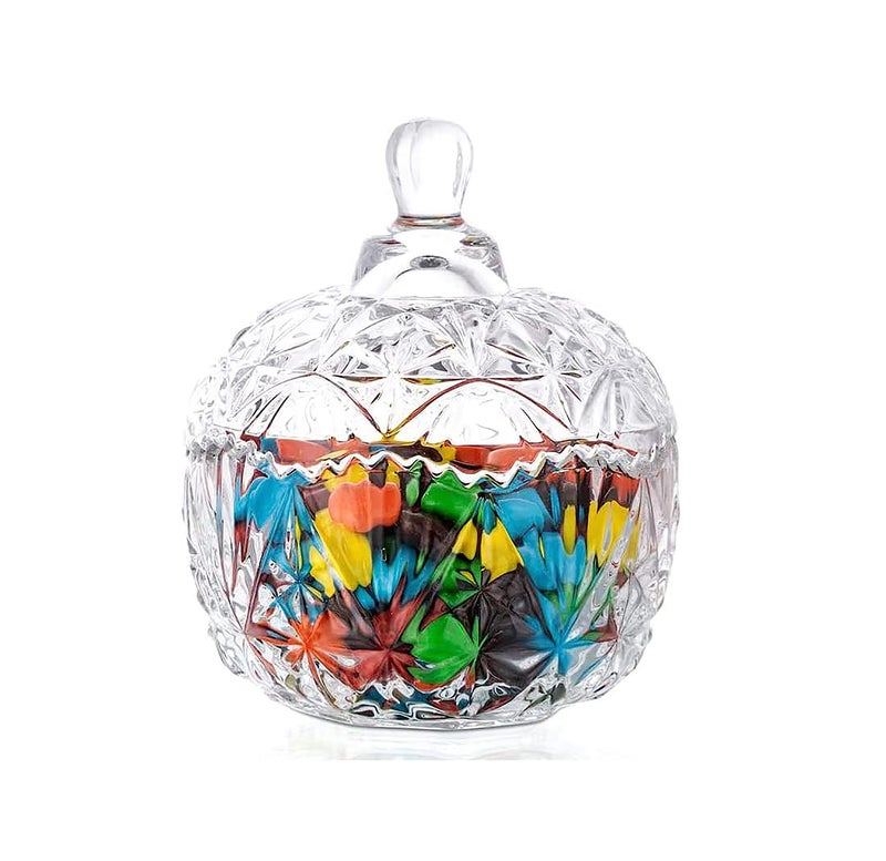 Mevanta Premium Glass Candy Dish with Lid, Clear Glass Candy Jar, Cookie Jar, Decorative Candy Bowl, Jewellery Dish,Jars for Buffet, Kitchen, Home, Office Desk - Image 1