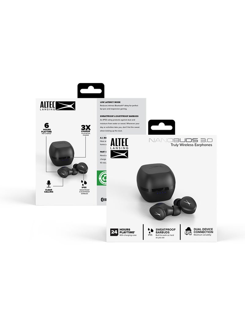 Altec Lansing - Nanobuds 3.0, True Wireless Earbuds With Charging Case, IP55 Waterproof, Dual Device Connection, 24 Hours Playtime, A.I based Clear Calling, Android & iOS Compatible, Black - Image 1