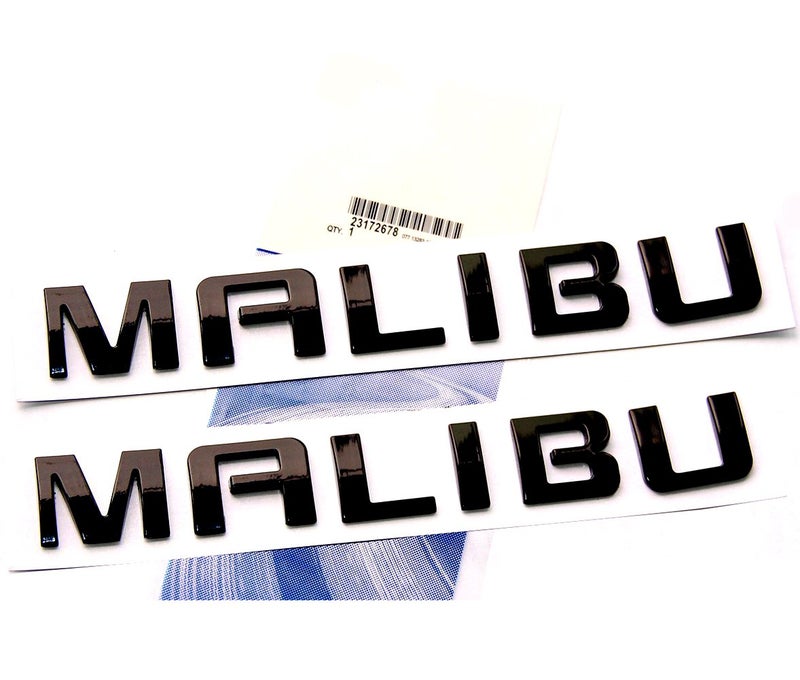Yoaoo 2Pack OEM Black Malibu Nameplate Letter Emblem Badge Glossy Compatible with Malibu