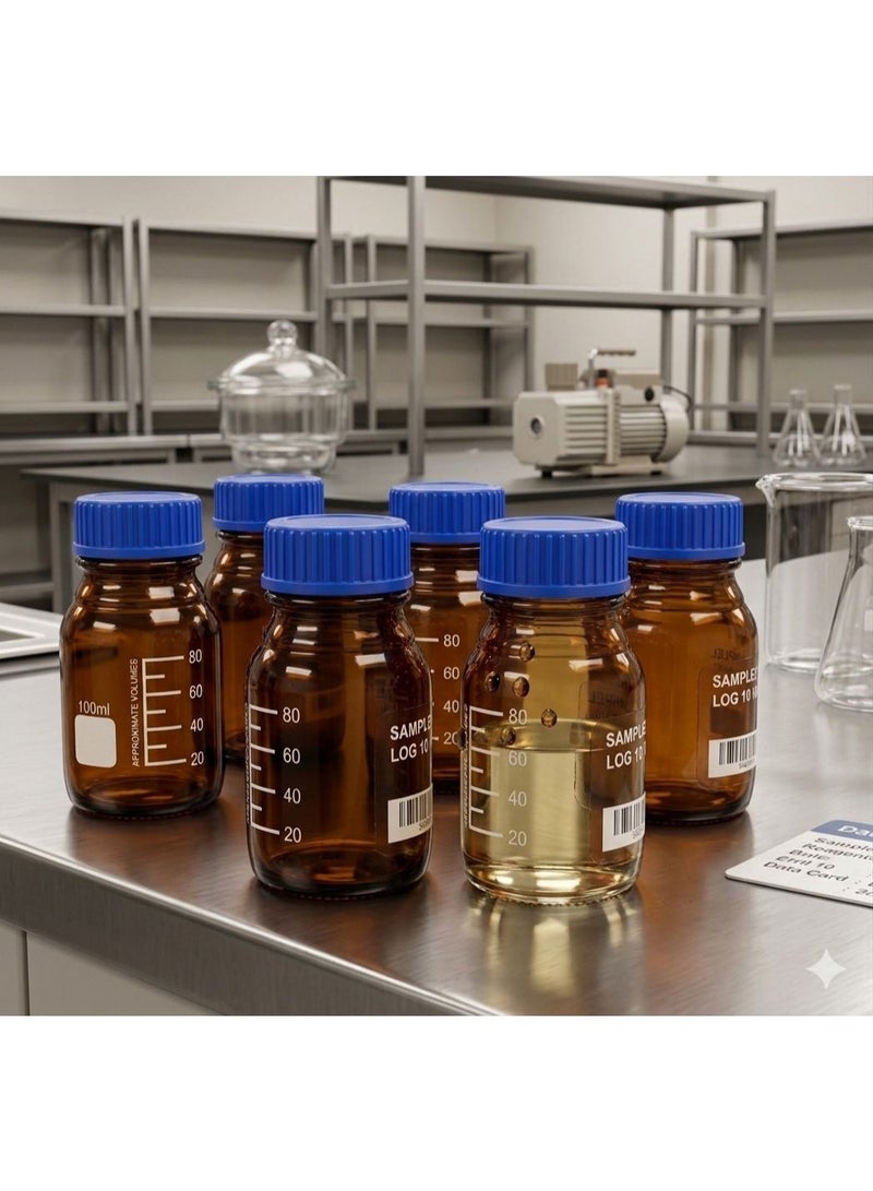 Protect Amber Brown Glass Graduated Acid Reagent Bottle autoclavable with Blue Cap GL45 (100ml) - Image 4