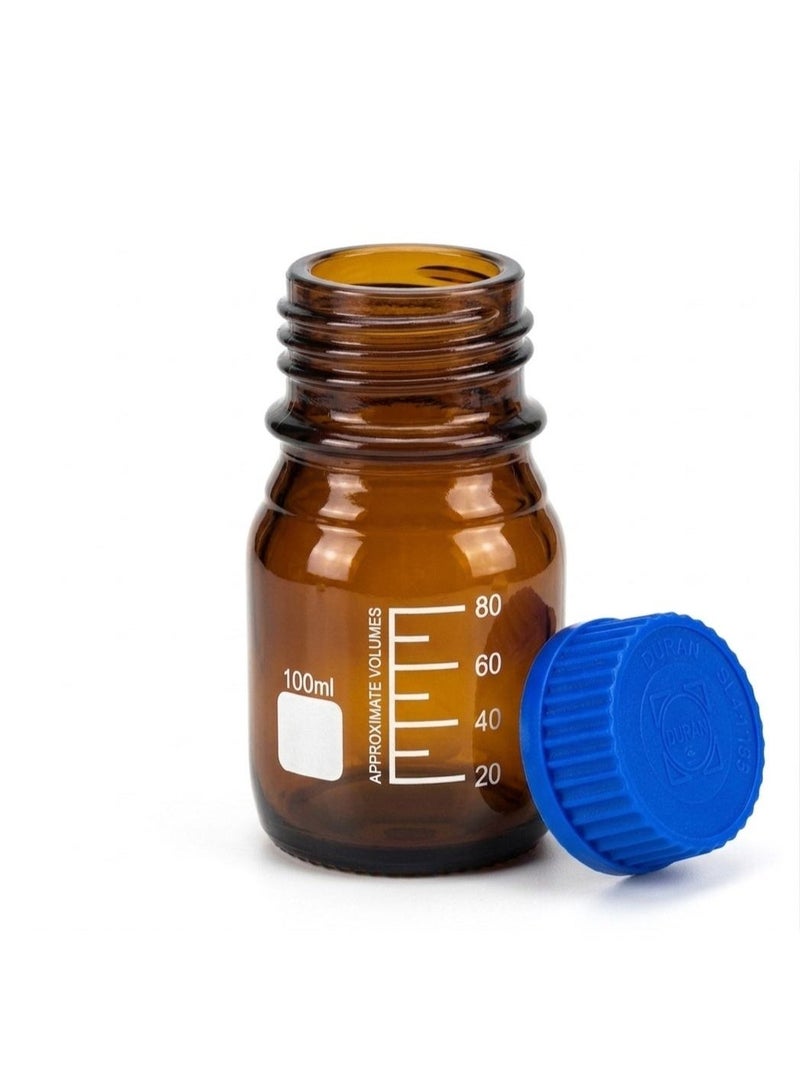 Protect Amber Brown Glass Graduated Acid Reagent Bottle autoclavable with Blue Cap GL45 (100ml) - Image 2