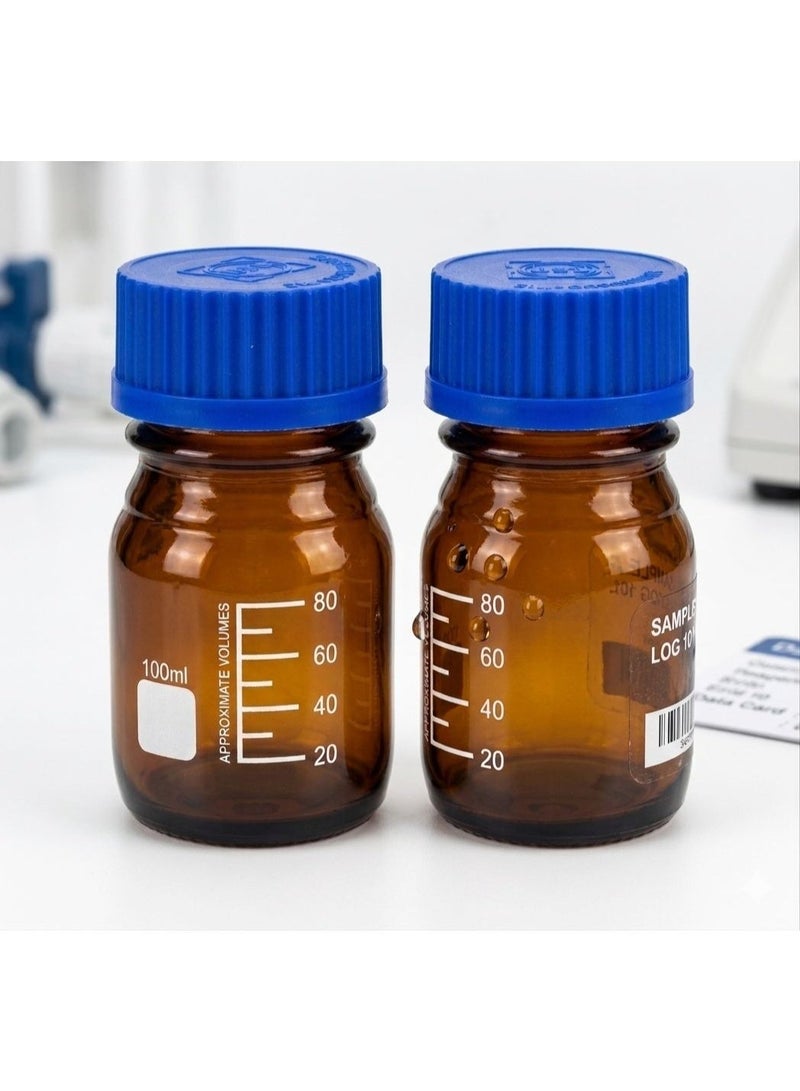 Protect Amber Brown Glass Graduated Acid Reagent Bottle autoclavable with Blue Cap GL45 (100ml) - Image 3