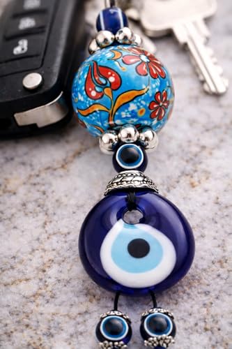 Erbulus Turkish Blue Evil Eye Keychain with Flower Patterned Ceramic Ball - Gift for Men or Women Set of 3 (Ceramic) - Image 5