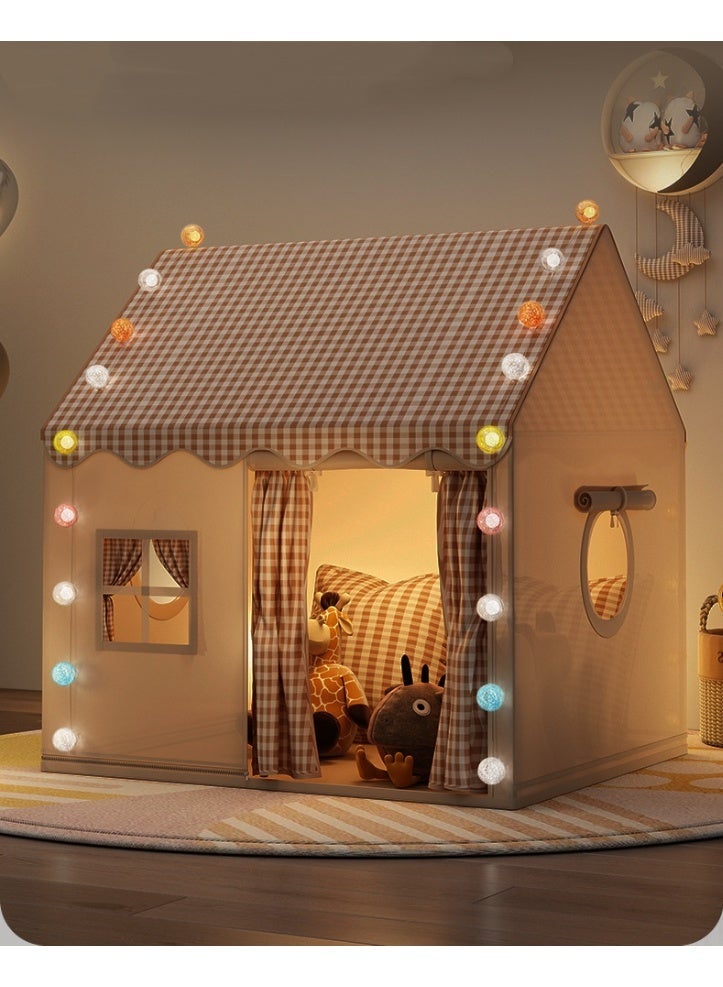 XICEN Playhouse for Kids, Children's Play Tent with LED Ball Light, Mat and Flags, Washable Retro Plaid Style Game House, Indoor Outdoor Activity Center Reading Corner - Image 4