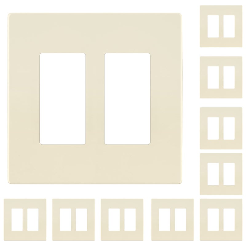 LIDER Double Decorator Switch Cover Screwless Wall Plate MidSize 2Gang 488 x 492 LSWP32MLA10P UL Listed Thermoplastic Matte Light Almond 10Pack - Image 2