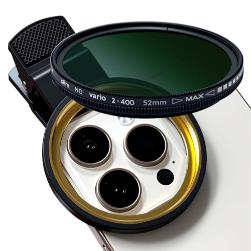 Yadsux 52mm Clip-on ND 2-400 Phone Lens Filter for iPhone16 15 14 13 12 11,Samsung BLU, Motorola, Xiaomi and Other Smart Phones.Neutral Density Used for reducing Light and for time-Lapse Photography. - Image 1