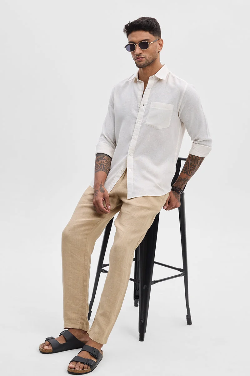 SNITCH Cream Striped Long Sleeve Slim Fit Shirt