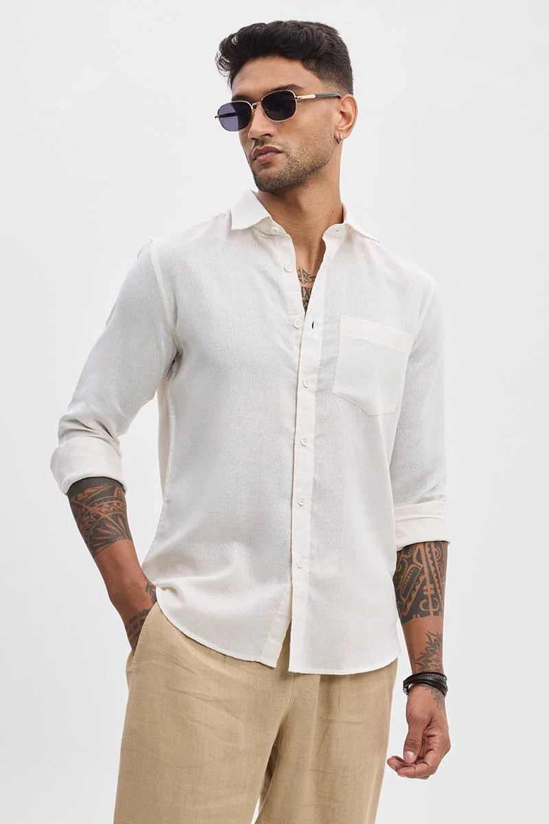 SNITCH Cream Striped Long Sleeve Slim Fit Shirt