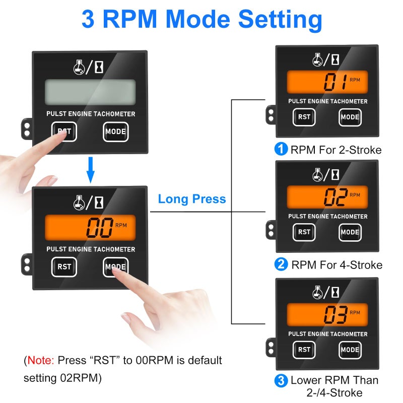 Linkstyle Small Engine Tachometer, Backlight Digital Tachometer Tach Gauge Meter with Clip, Inductive Hour RPM Meter for 2 Stroke 4 Stroke Small Engine - Image 4