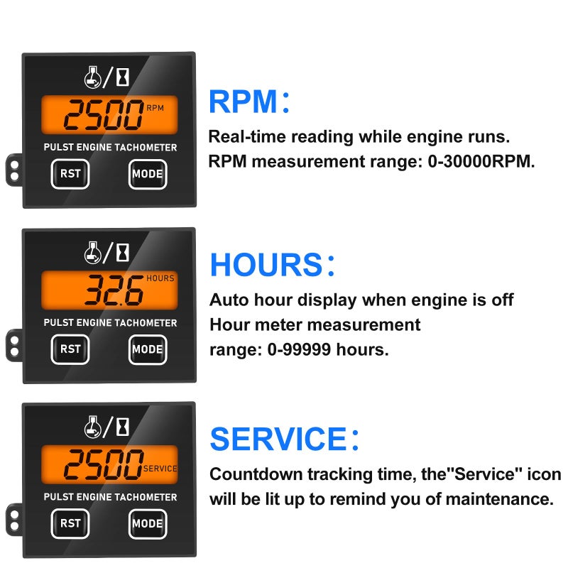 Linkstyle Small Engine Tachometer, Backlight Digital Tachometer Tach Gauge Meter with Clip, Inductive Hour RPM Meter for 2 Stroke 4 Stroke Small Engine - Image 3