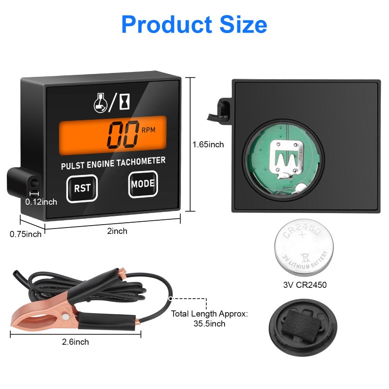 Linkstyle Small Engine Tachometer, Backlight Digital Tachometer Tach Gauge Meter with Clip, Inductive Hour RPM Meter for 2 Stroke 4 Stroke Small Engine - Image 2