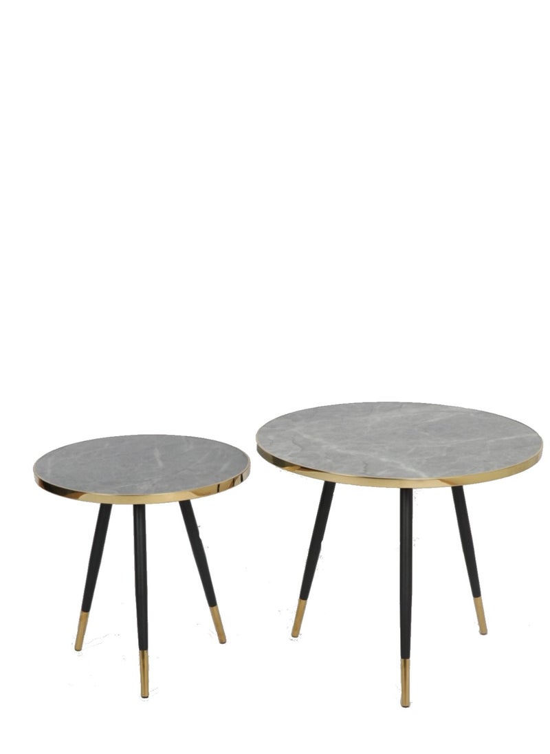 watheer - Side Serving Tables of 2 Pieces Round With A Wood Surface And Iron Legs Suitable For Serving Coffee And Tea And Suitable For Living Rooms Offices And Bedrooms - Image 1