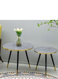 watheer Side Serving Tables of 2 Pieces Round With A Wood Surface And Iron Legs Suitable For Serving Coffee And Tea And Suitable For Living Rooms Offices And Bedrooms  - Image 2