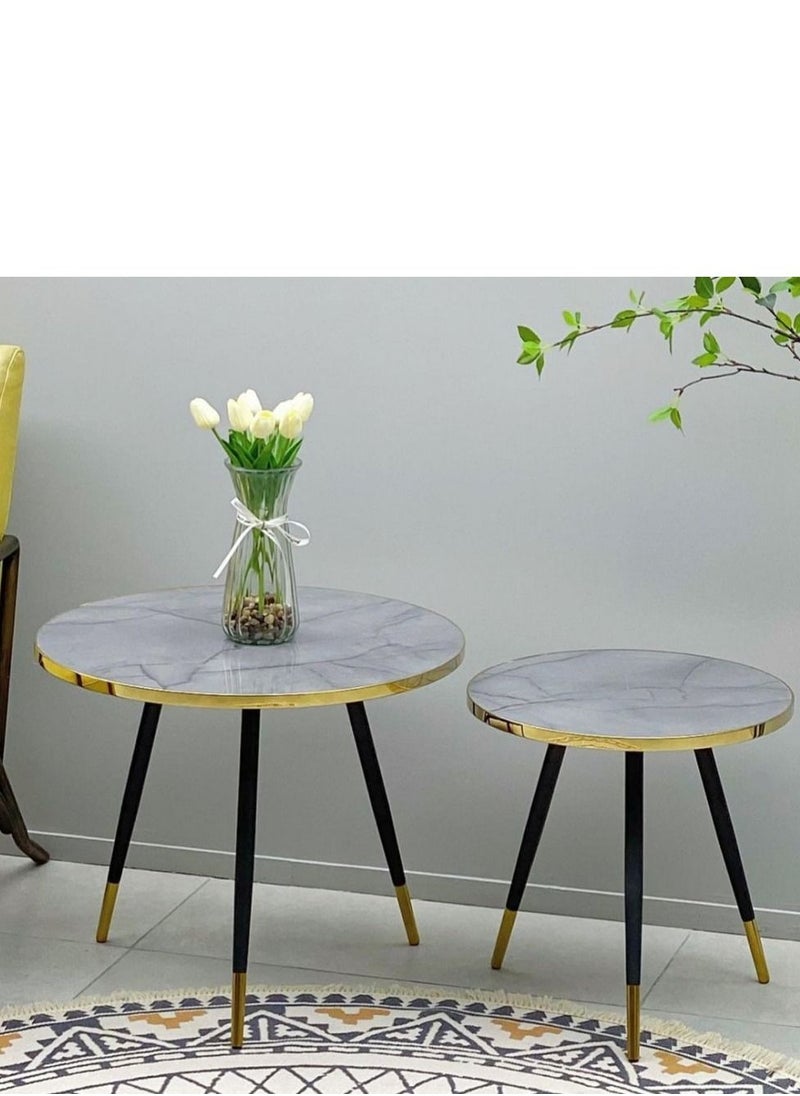 watheer - Side Serving Tables of 2 Pieces Round With A Wood Surface And Iron Legs Suitable For Serving Coffee And Tea And Suitable For Living Rooms Offices And Bedrooms - Image 1