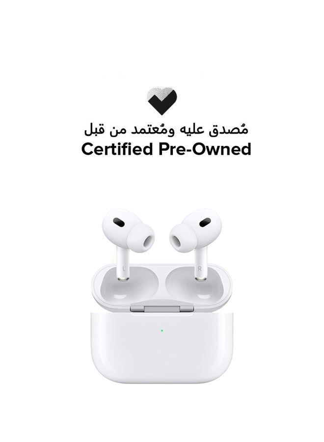 AirPods Pro 2 Wireless Earbuds, Bluetooth Headphones, Active Noise Cancellation, Hearing Aid Feature, Transparency, Personalized Spatial Audio, High-Fidelity Sound, H2 Chip, USB-C Charging Renewed white