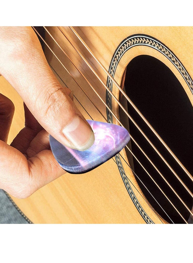 SYOSI Guitar Picks with Holder Cases, 10 pcs Starry Sky for Bass, Electric, Acoustic Guitars with 2 pcs PU Leather Protective Black, Brown - Image 2